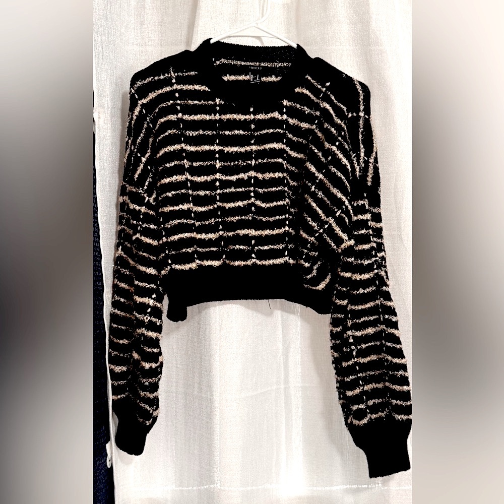 Forever 21 Black and Cream Striped Sweater